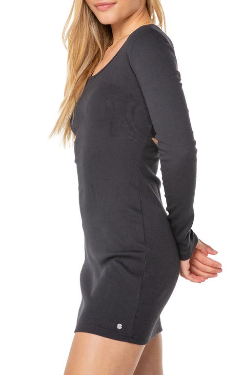 Roxy Good Keepsake Long Sleeve Ribbed Minidress In Black