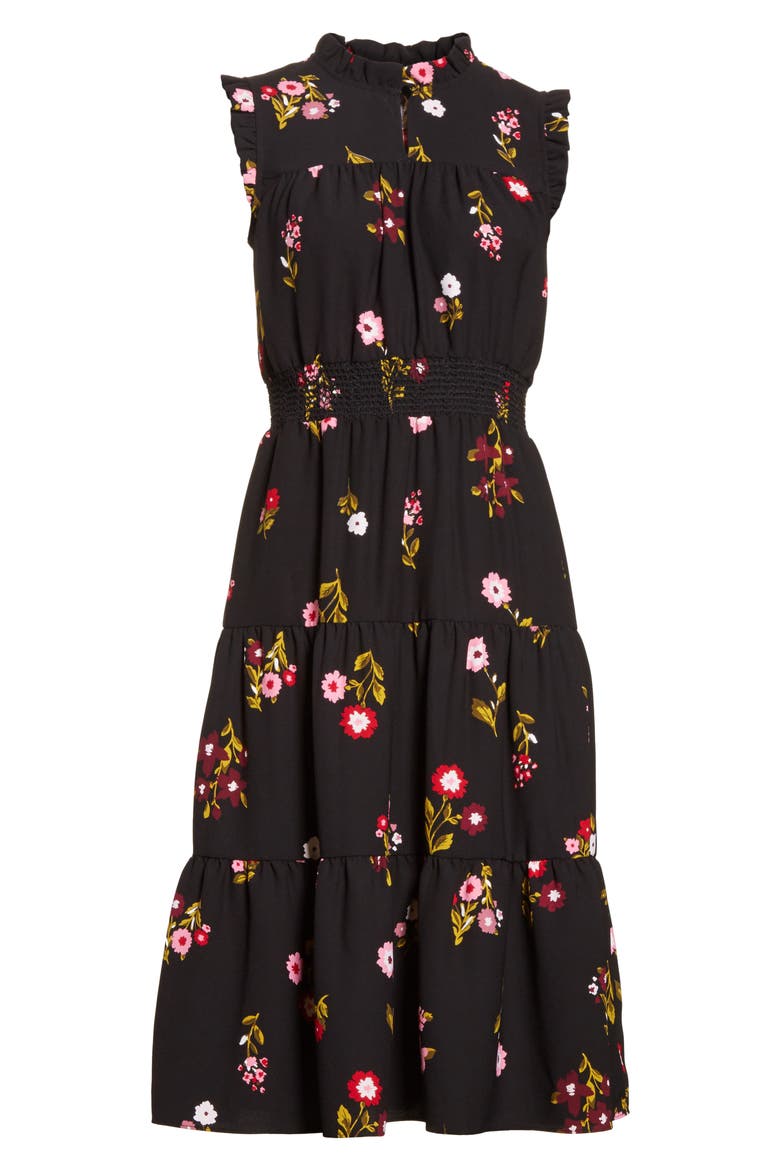 in bloom smocked waist dress, Alternate, color, BLACK