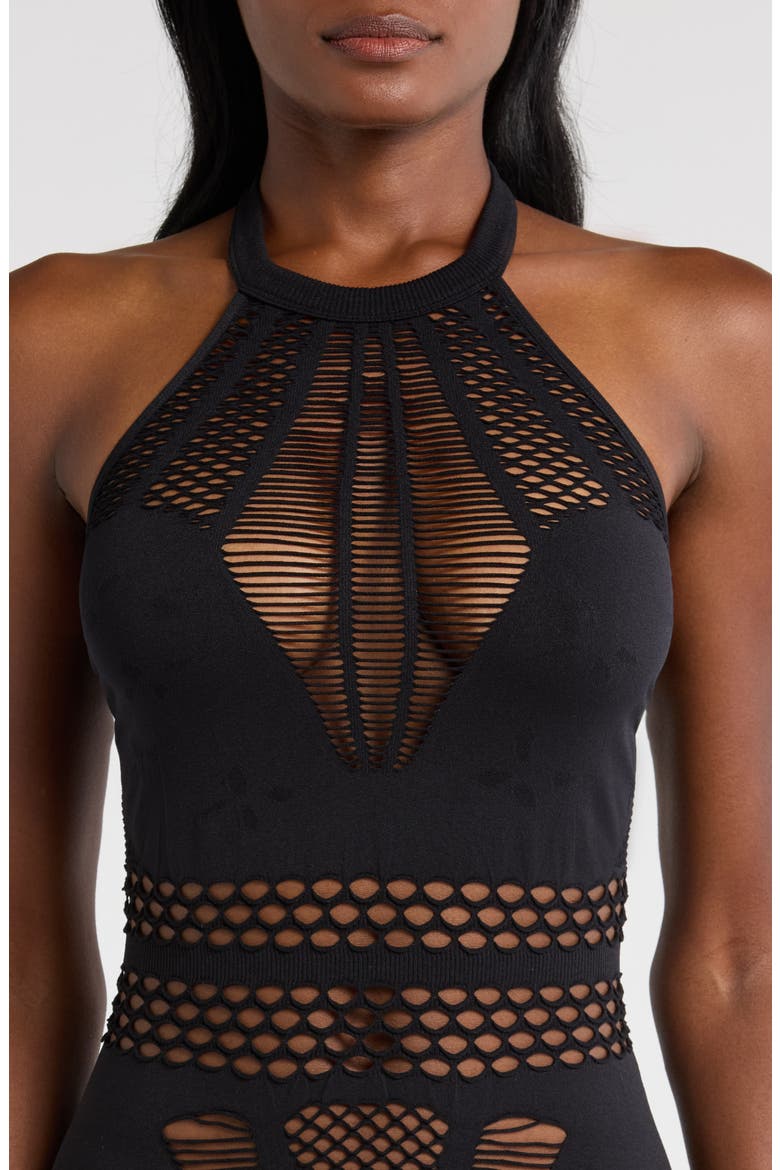 Set Me Free Sleeveless Lace-Up Fishnet Teddy, Alternate, color, BLACK