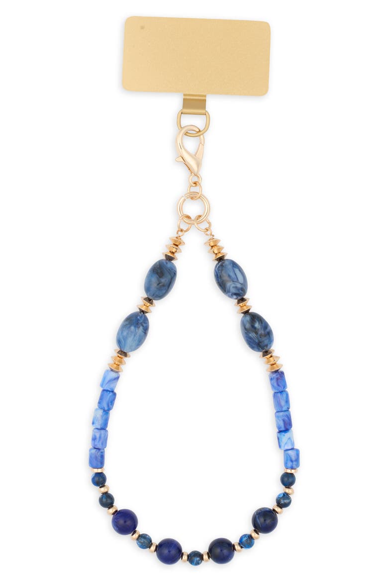 Mixed Bead Phone Wristlet Strap, Main, color, BLUE MULTI- GOLD