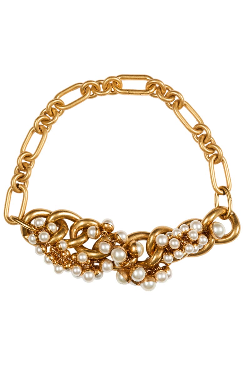 Sync necklace in brass and pearls, Main, color, gold