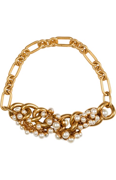 Sync necklace in brass and pearls