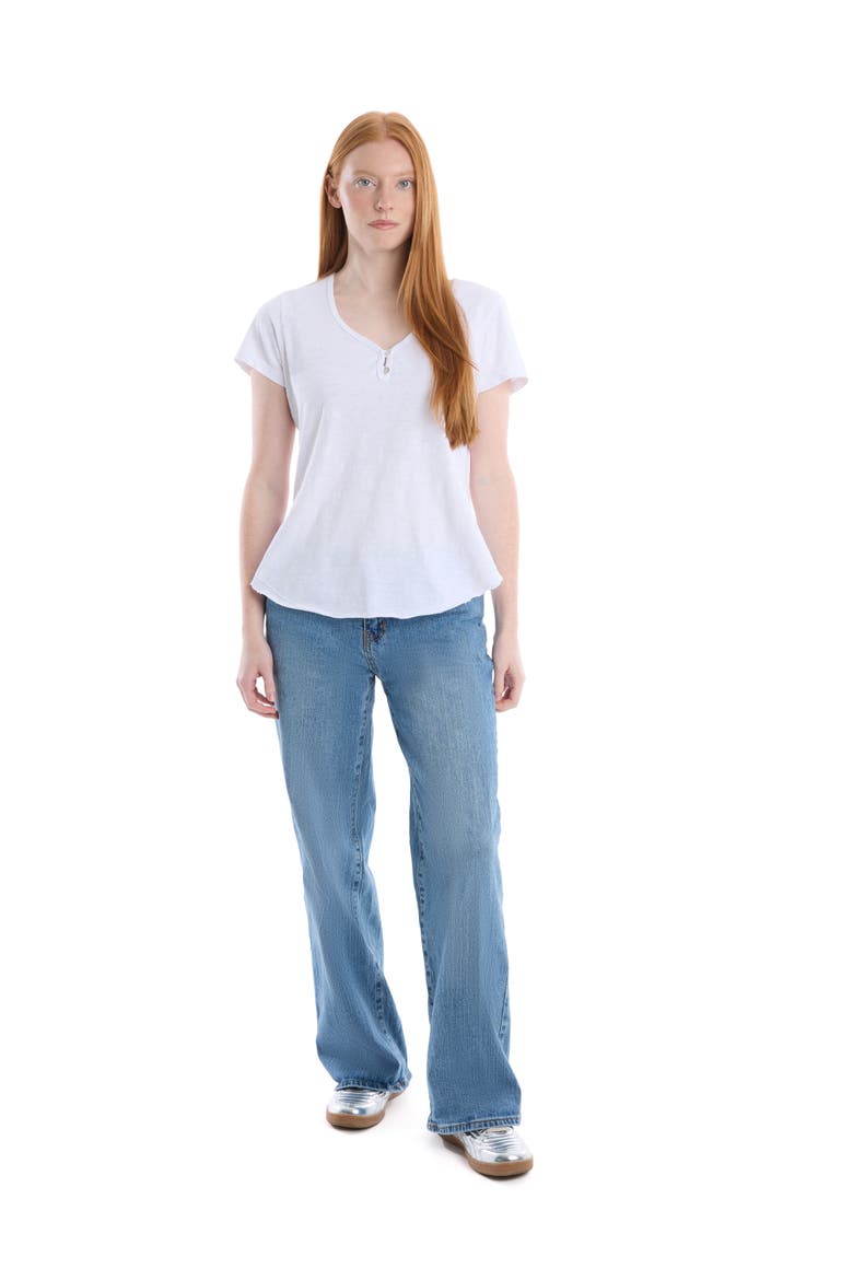 V-Neck Henley Short Sleeve Tee, Alternate, color, White