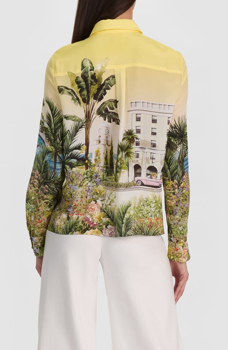 Alice + Olivia Willa Print Silk Button-Up Shirt, Alternate, color, Pure Paradise