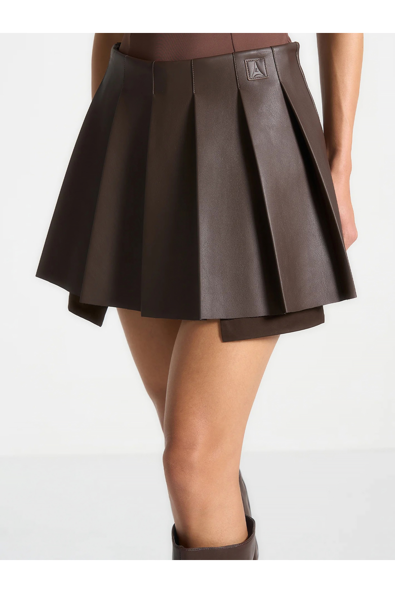 Juliette Leather Pleat Front Skort, Alternate, color, Brown