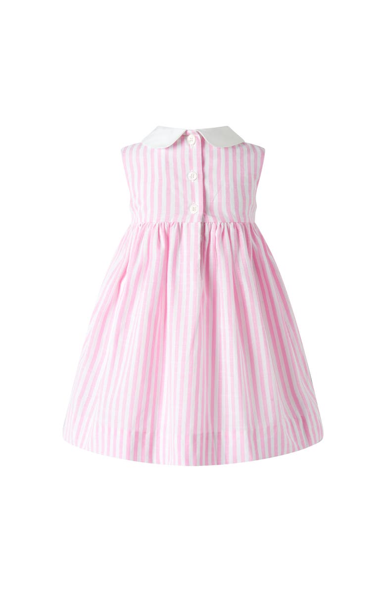 Rachel Riley Bow Smocked Striped Dress and Bloomers, Alternate, color, Pink
