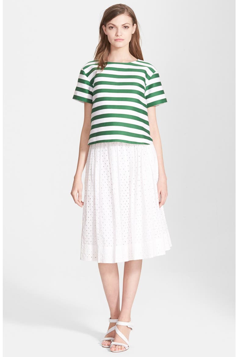 pleated eyelet a-line skirt, Alternate, color, FRESH WHITE