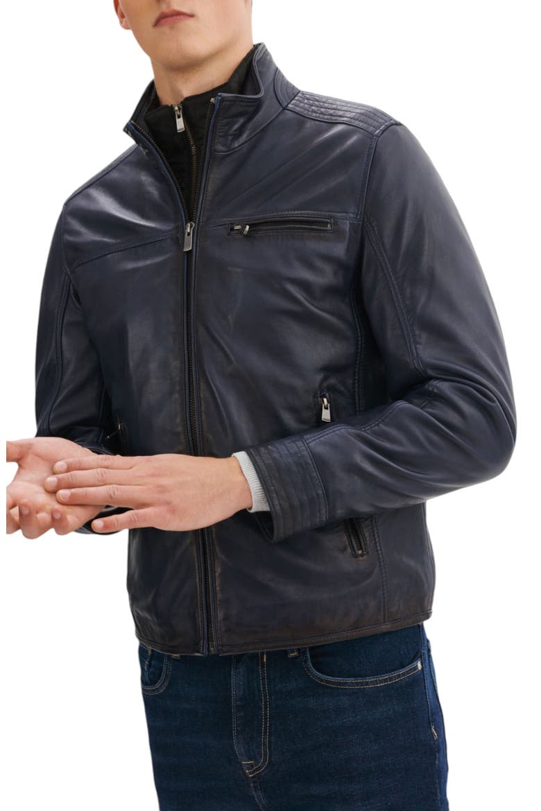 Lambskin Leather Jacket, Alternate, color, NAVY