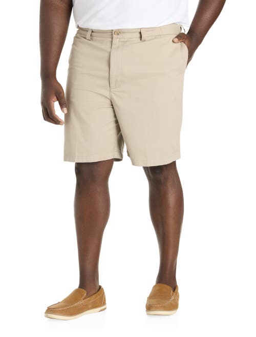 Harbor Bay By Dxl Big & Tall Waist-relaxer Cotton Shorts In Khaki