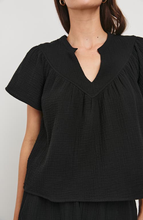 Rails Sayer Organic Cotton Gauze Split Neck Top In Black