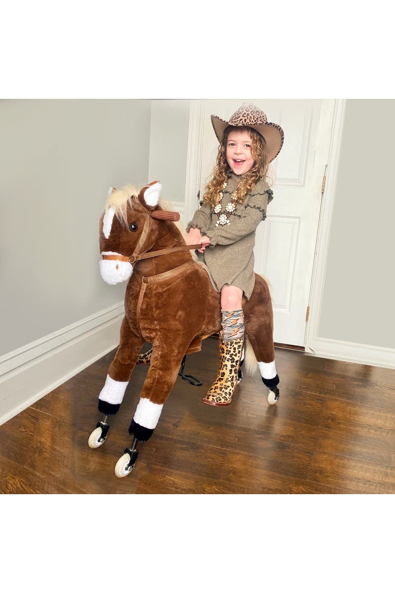 Kids Ride-on Walking Horse with Easy Rolling Wheels, Soft Huggable Body, Alternate, color, Brown