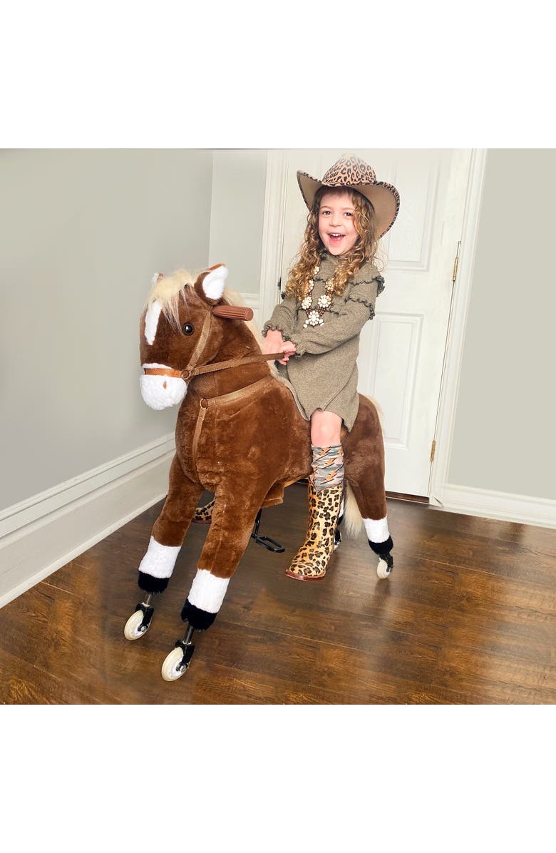 Qaba Kids Ride-on Walking Horse with Easy Rolling Wheels, Soft Huggable Body, Alternate, color, Brown