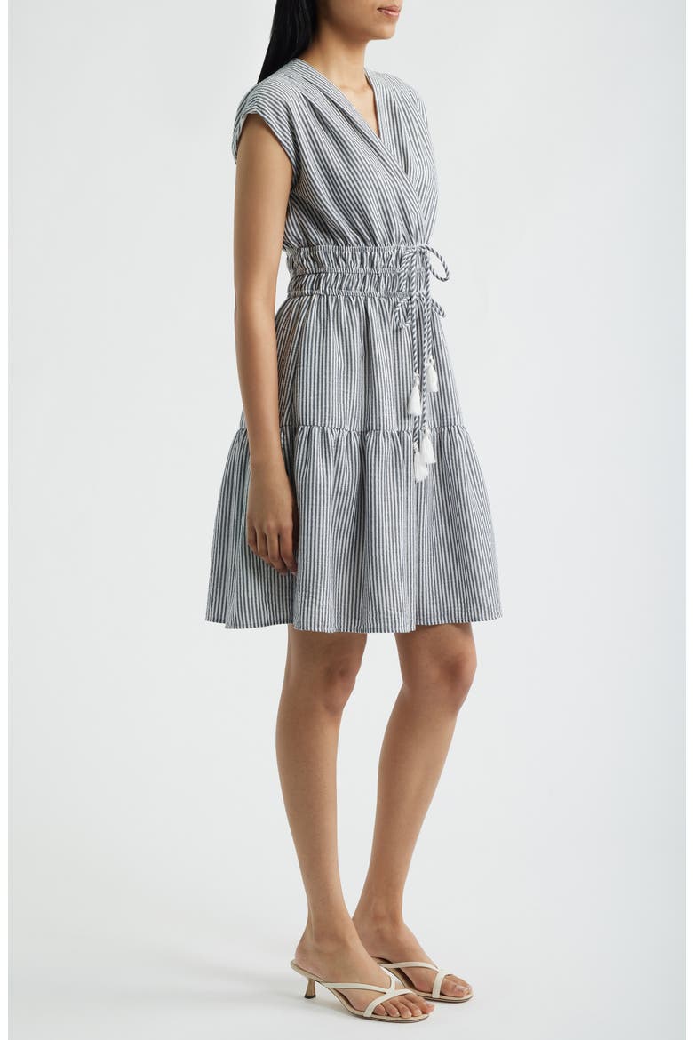 Tiered Stripe Seersucker Dress, Alternate, color, NAVY MULTI