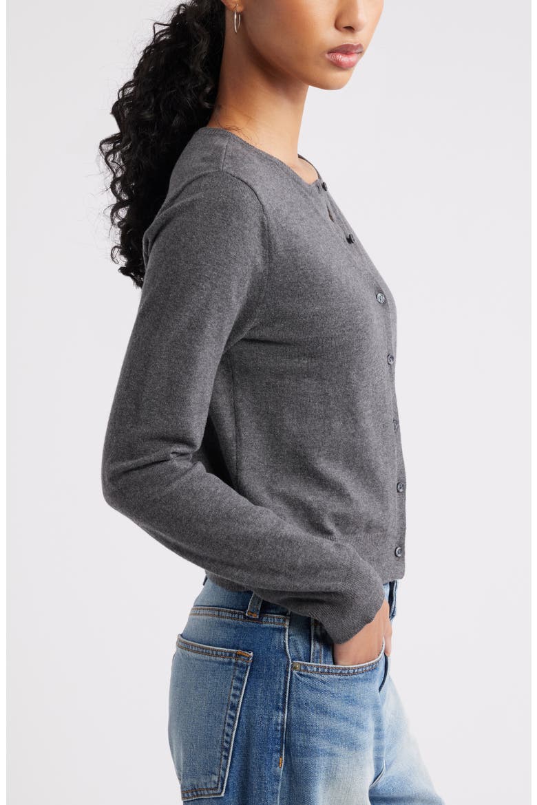 Crewneck Cotton Blend Cardigan, Alternate, color, GREY MED CHARCOAL HEATHER