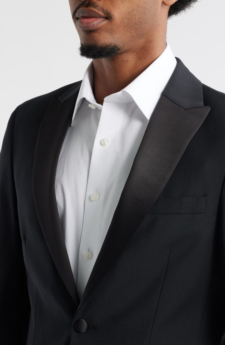 Open Edit Peaked Lapel Wool Blend Tuxedo Jacket, Alternate, color, Black Caviar