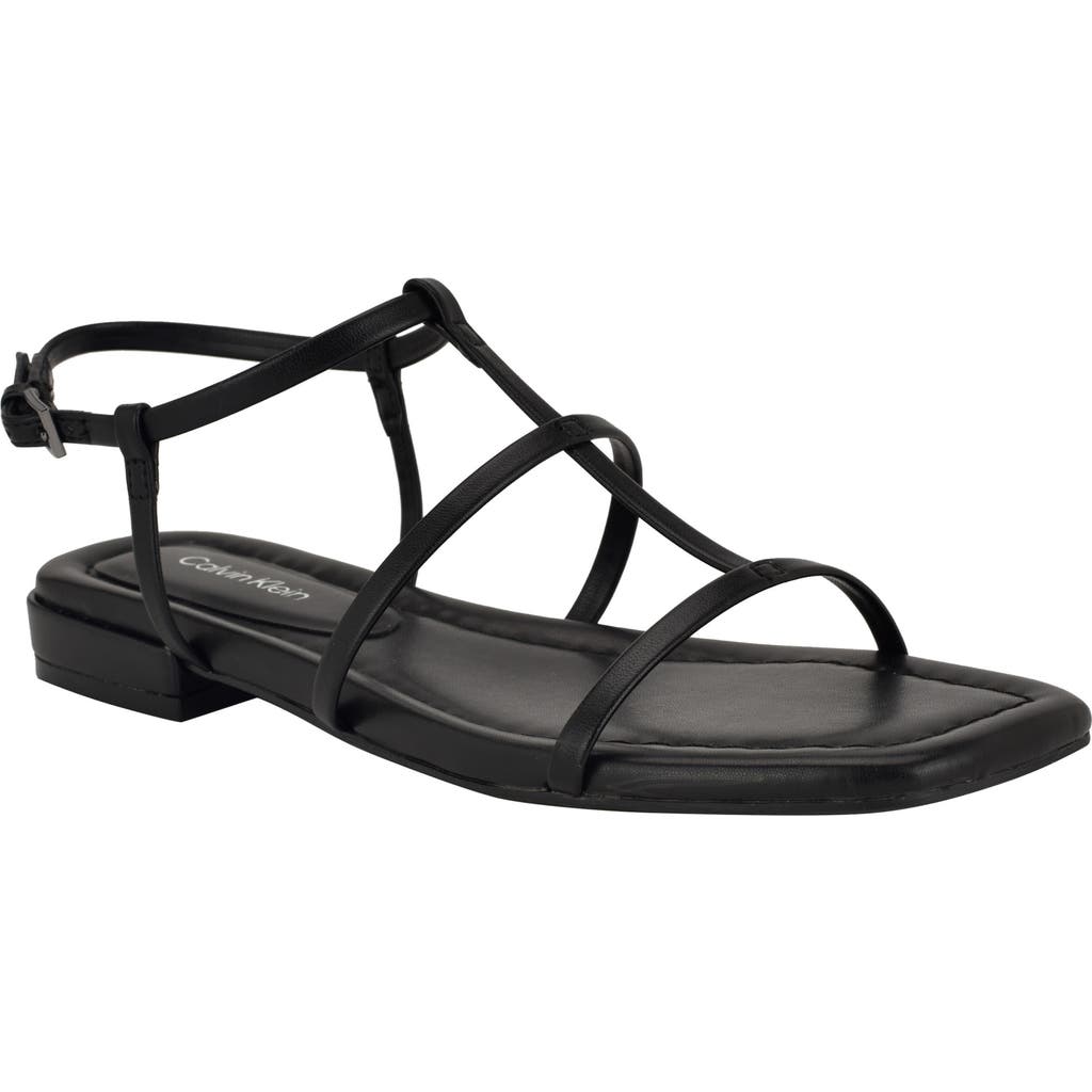 Calvin Klein Sallia T-strap Flat Sandal In Black