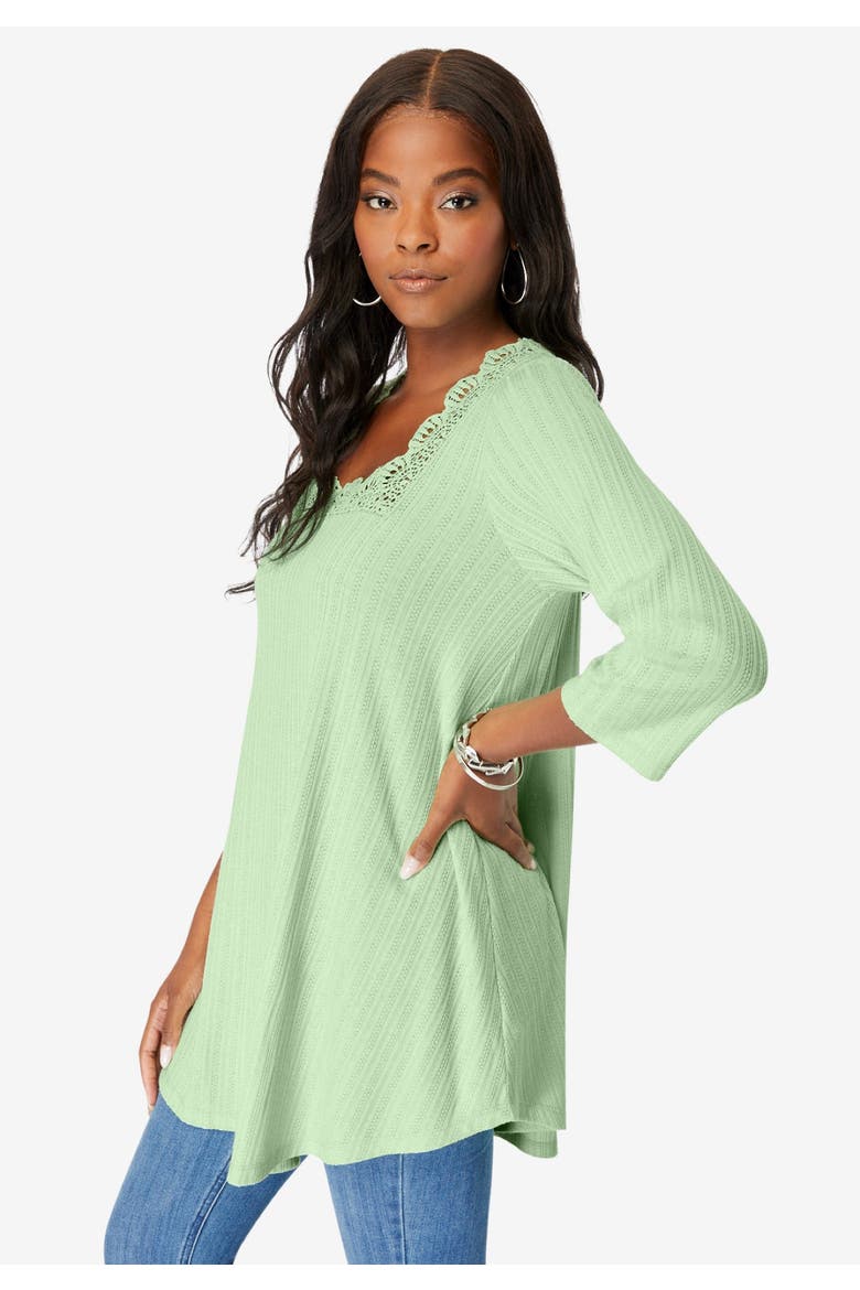 Squareneck Pointelle Top, Alternate, color, BLACK