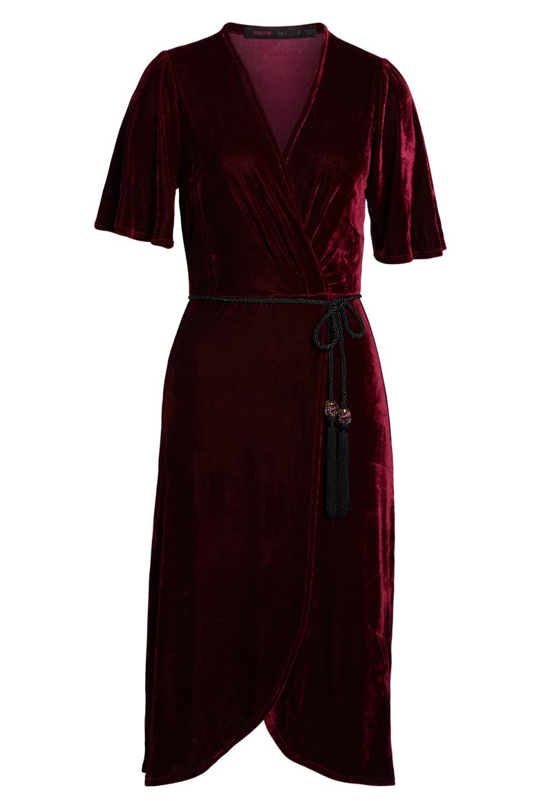 Velvet Faux Wrap Dress, Alternate, color, WINE