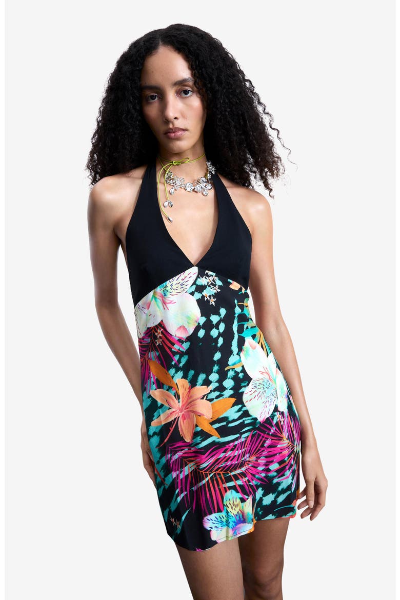 Floral Halter Minidress, Alternate, color, BLACK
