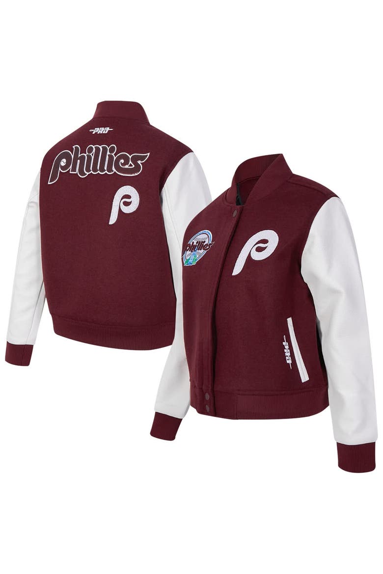 Women's Pro Standard Burgundy Philadelphia Phillies Game Day Classics Wool Varsity Jacket, Main, color, Burgundy