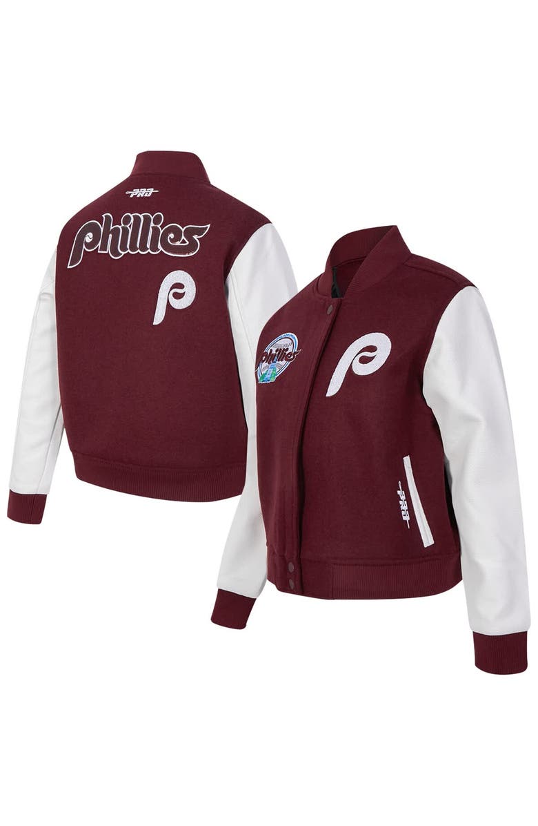 PRO STANDARD Women's Pro Standard Burgundy Philadelphia Phillies Game Day Classics Wool Varsity Jacket, Main, color, Burgundy