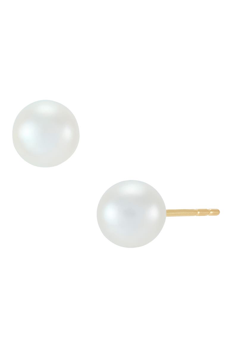 Pearl Stud Earrings, Alternate, color, YELLOW GOLD