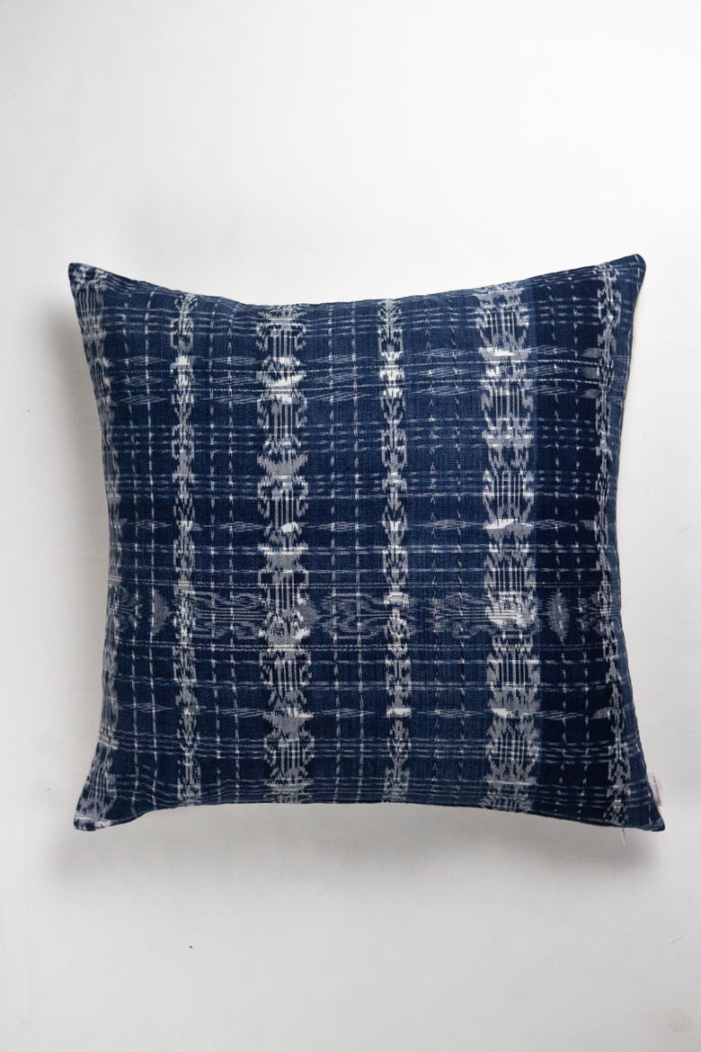 Vintage Ikat Plaid Handwoven Cotton Throw Pillow, Alternate, color, Blue