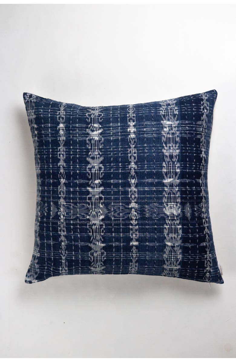 Archive New York Vintage Ikat Plaid Handwoven Cotton Throw Pillow, Alternate, color, Blue