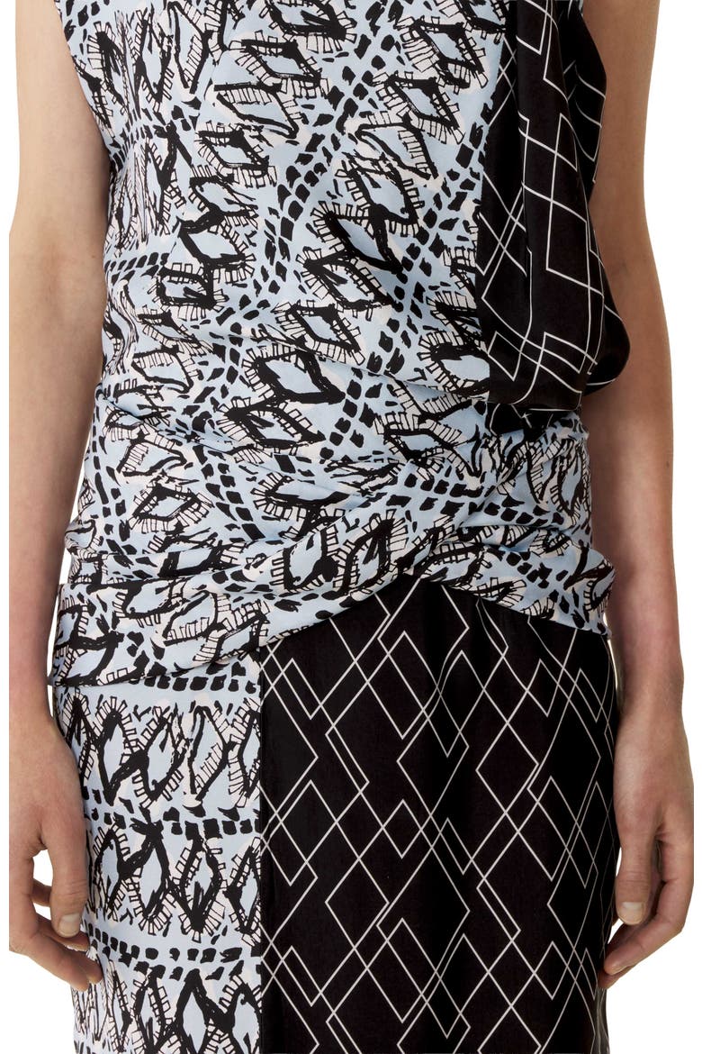 Printed Silk Patchwork Dress, Alternate, color, Blue