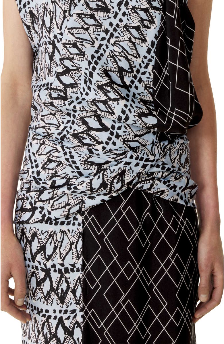 Lanvin Printed Silk Patchwork Dress, Alternate, color, Blue