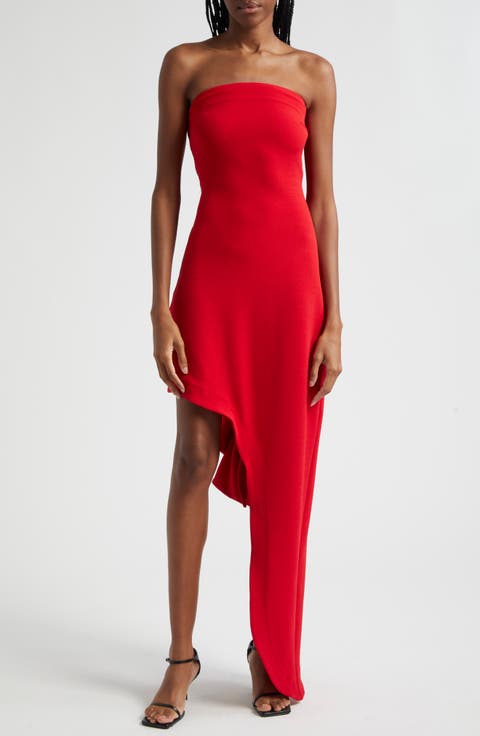 June Ruffle Asymmetric Strapless Dress
