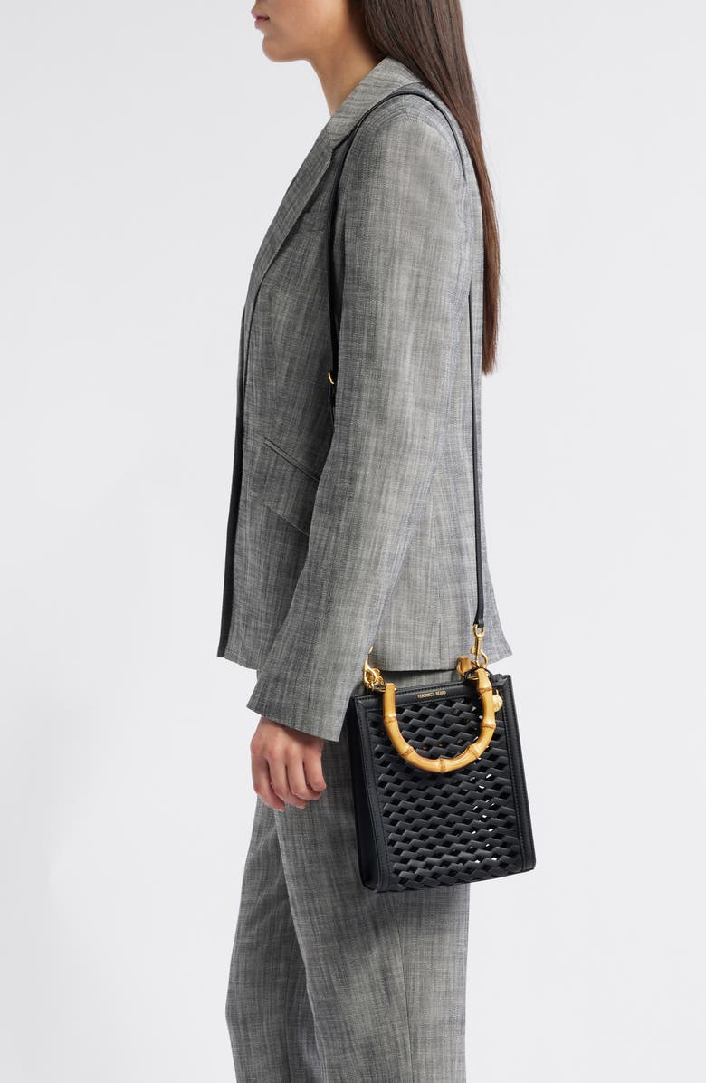 Veronica Beard Small Bamboo Woven Leather Shopper, Alternate, color,