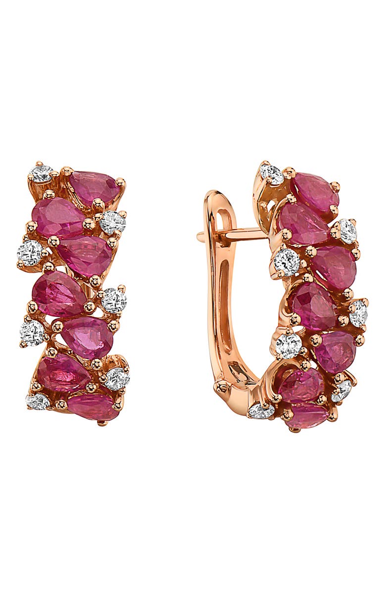 EFFY 14K Rose Gold Diamond & Ruby Hoop Earrings, Main, color, 