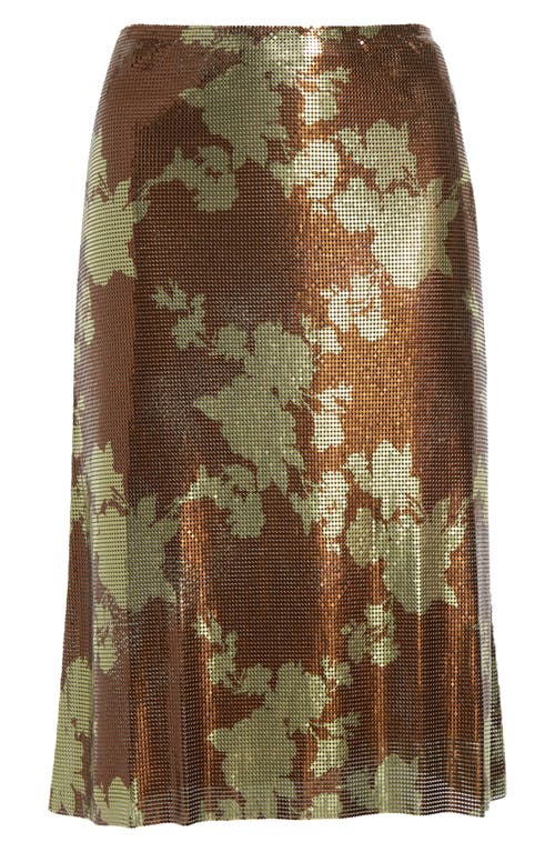 Versace Wild Roses Metallic Mesh Midi Skirt In Tobacco Pale Yellow