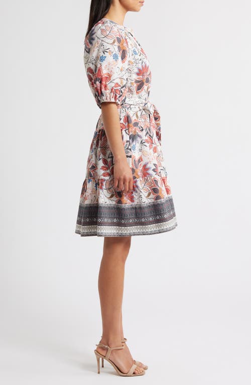 Julia Jordan Tiered Tie Waist Puff Sleeve Dress In Multi