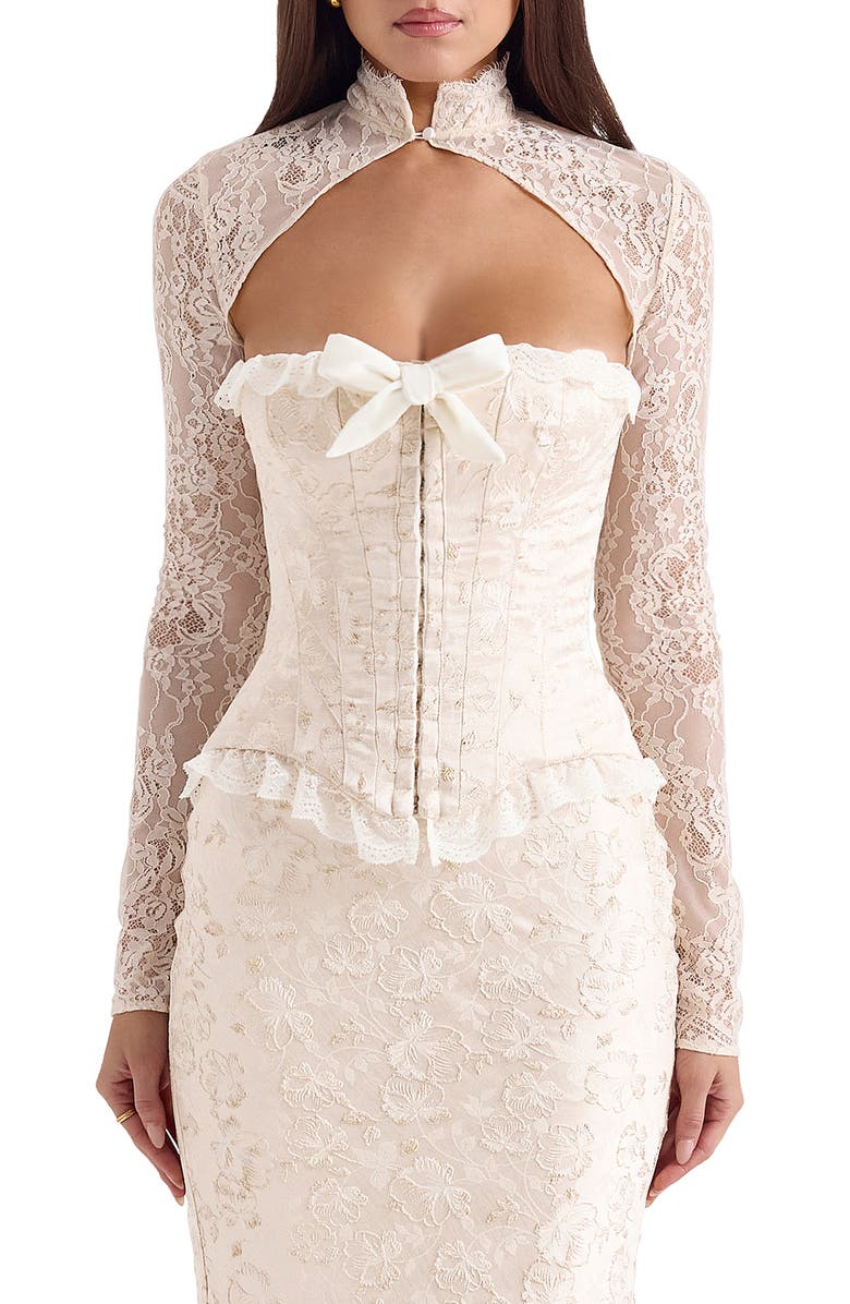 HOUSE OF CB Perdita Corset Top & Bolero Set, Main, color, Ivory