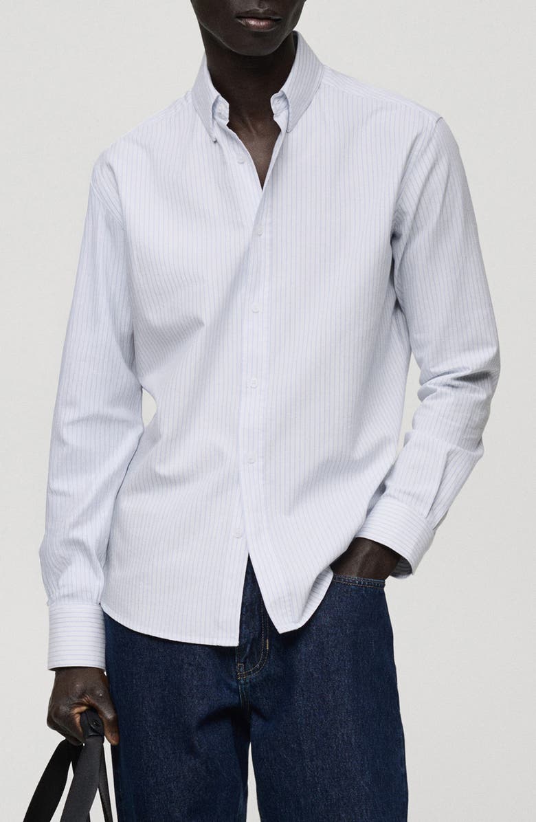 MANGO Regular Fit Stripe Cotton Button-Up Shirt, Main, color, White