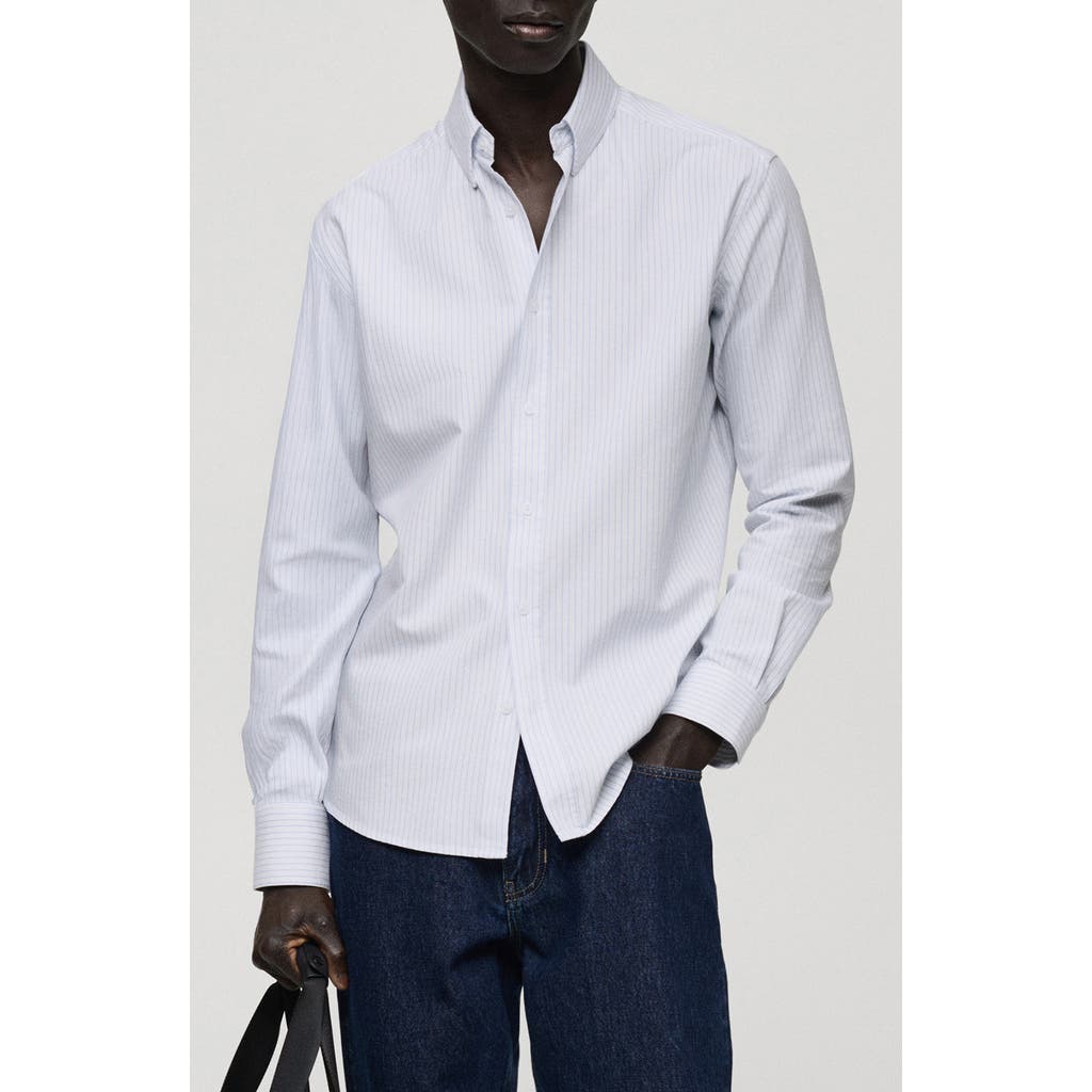 Mango Regular Fit Stripe Cotton Button-up Shirt In White