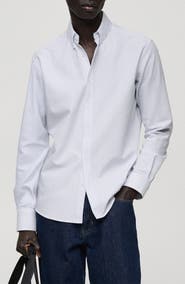 MANGO Regular Fit Stripe Cotton Button-Up Shirt