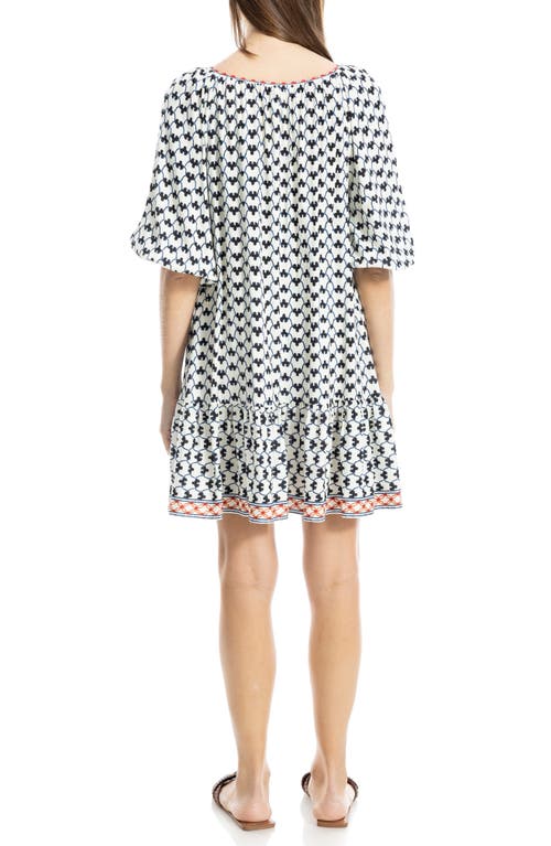 Max Studio Puff Sleeve Tunic Dress In White/harmony Dangles