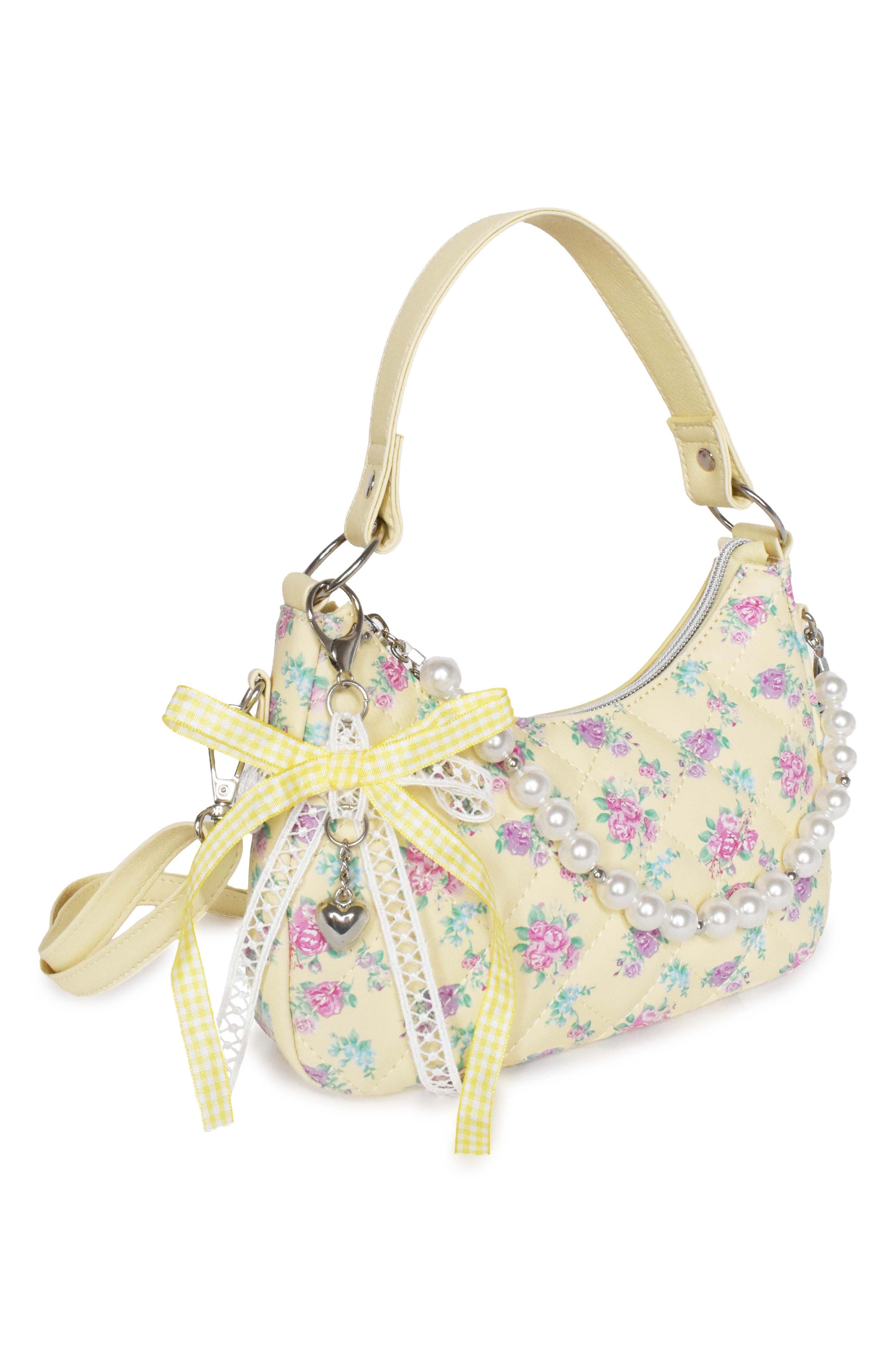 OMG Accessories Kids' Mini Floral Quilted Hobo Crossbody, Alternate, color, Butter