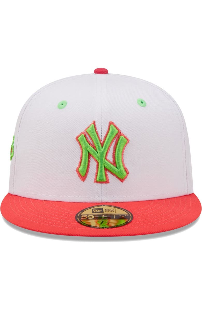 New Era Men's New Era White/Coral New York Yankees 100th Anniversary Strawberry Lolli 59FIFTY Fitted Hat, Alternate, color,