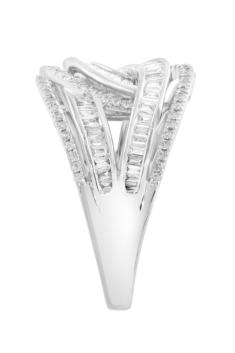 Twisted Baguette Diamond Crossover Ring in White Gold, Alternate, color, Hematite and FW Blush Pearl