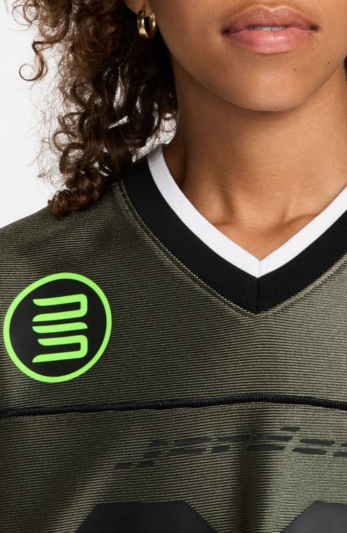 Jordan Oversize Long Sleeve V-neck Jersey Top In Green