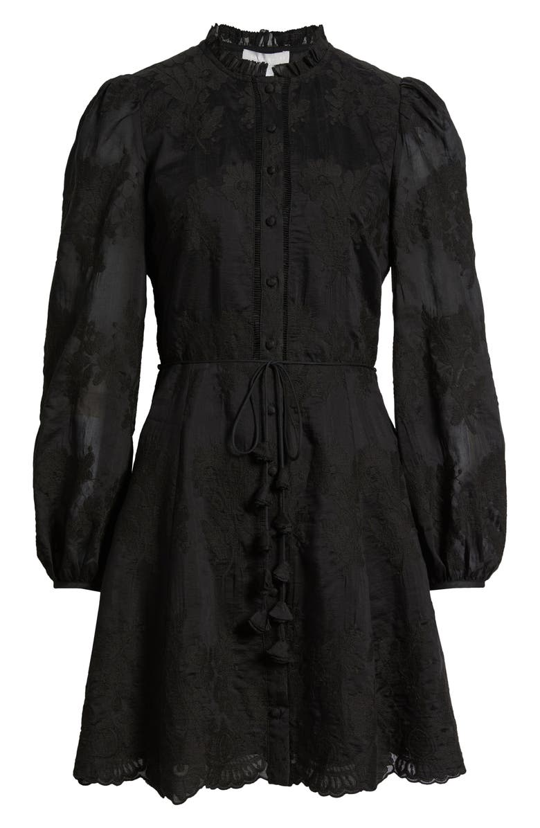 Chelsea28 Ruffle Collar Embroidered Long Sleeve Dress, Alternate, color, Black