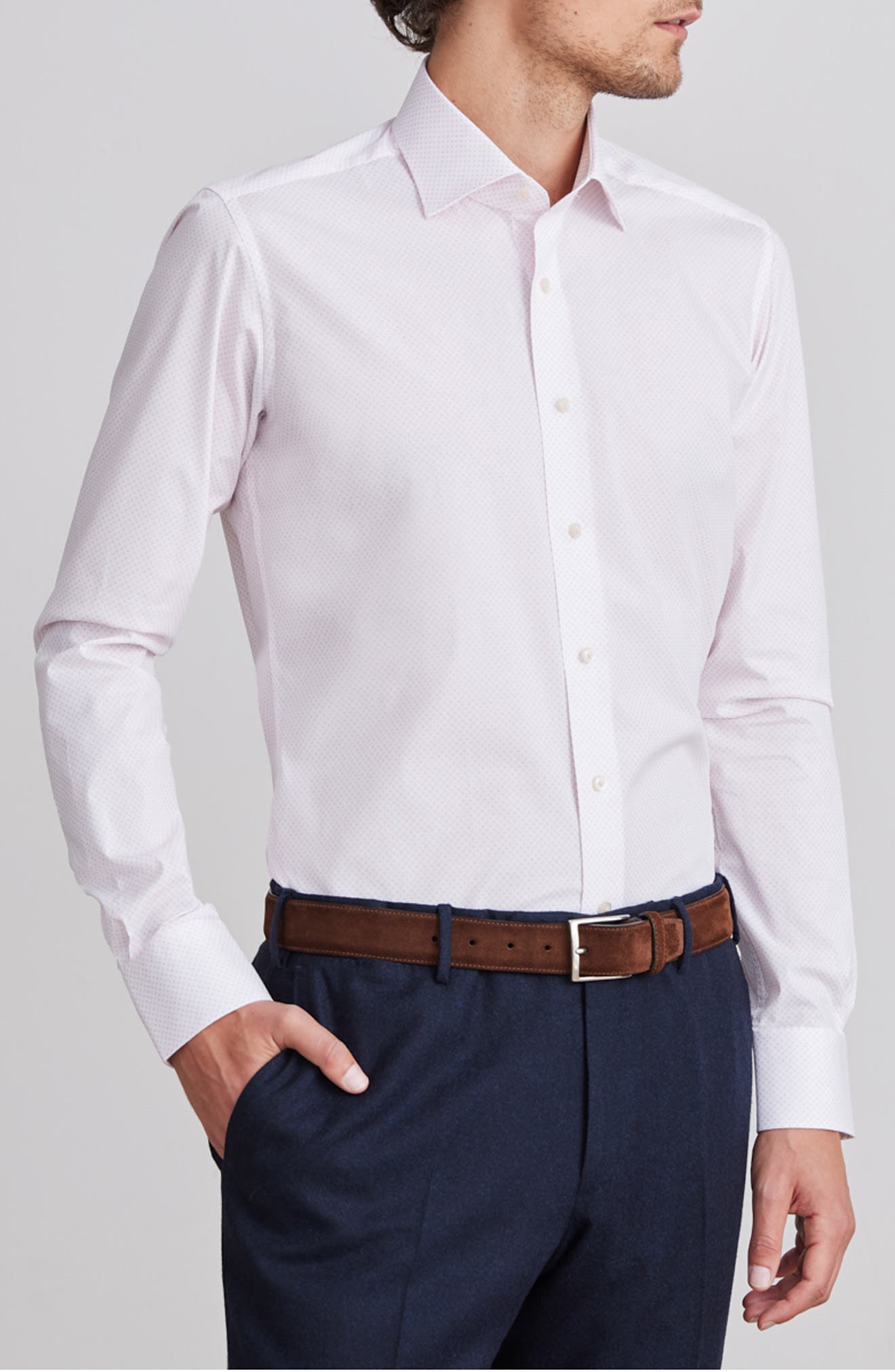 Emanuel Berg Modern Fit Geometric Print Stretch Cotton Dress Shirt