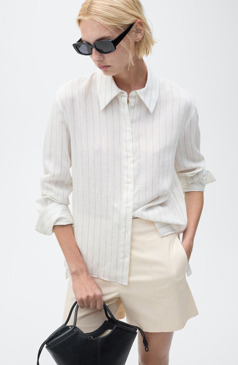 MANGO High Waist Cotton Shorts, Alternate, color, Ecru