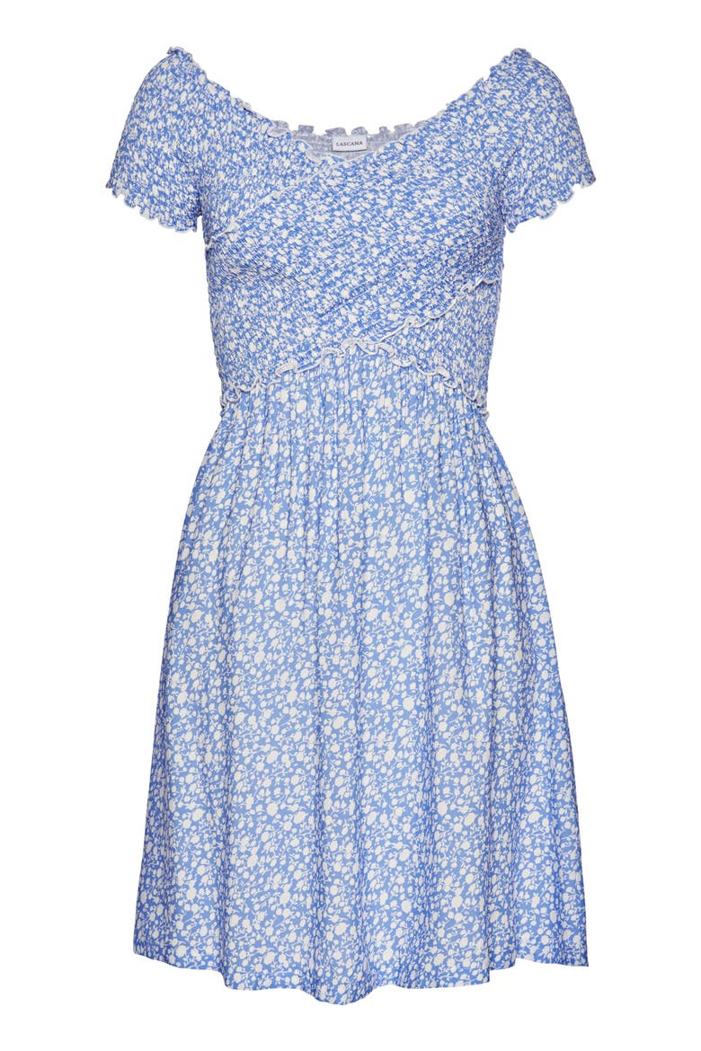 Smocked Pattern Dress, Alternate, color, Blue-Patterned