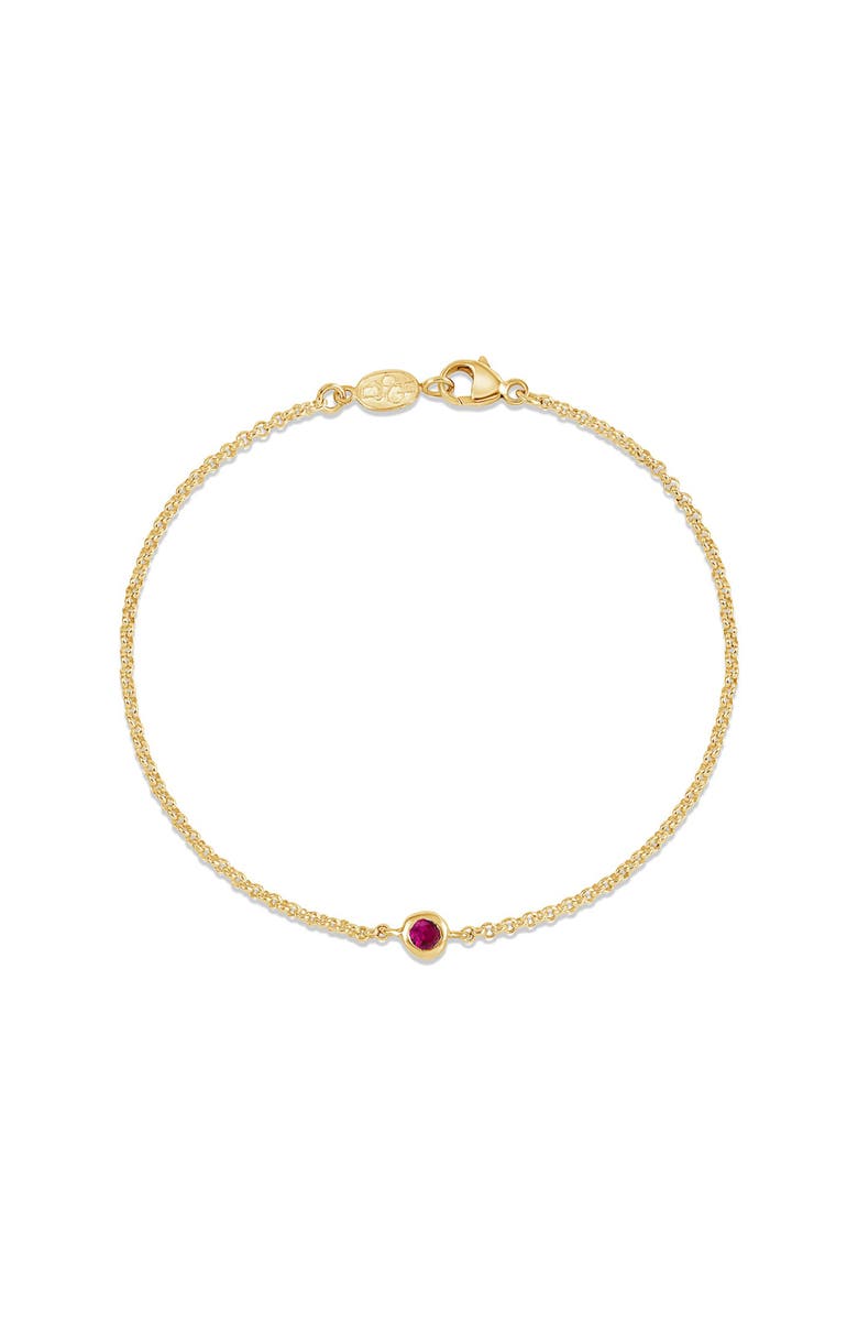 Dower & Hall Single Ruby Dewdrop Chain Bracelet, Main, color, Yellow Gold Vermeil