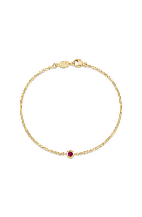 Single Ruby Dewdrop Chain Bracelet